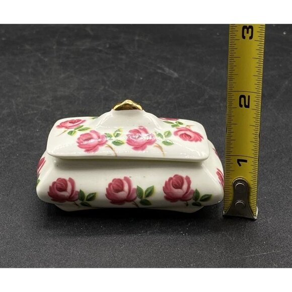 Sandford Pottery England Fine Bone China Trinket Box Pink Roses Vintage - Picture 9 of 9
